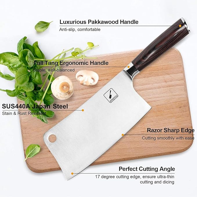 imarku Cleaver Knife 7 Inch Meat Cleaver - SUS440A Japan High Carbon Stainless Steel Butcher Knife with Ergonomic Handle, Ultra Sharp Knife, Kitchen Gadgets for Home/Restaurant, Father's Day Gifts