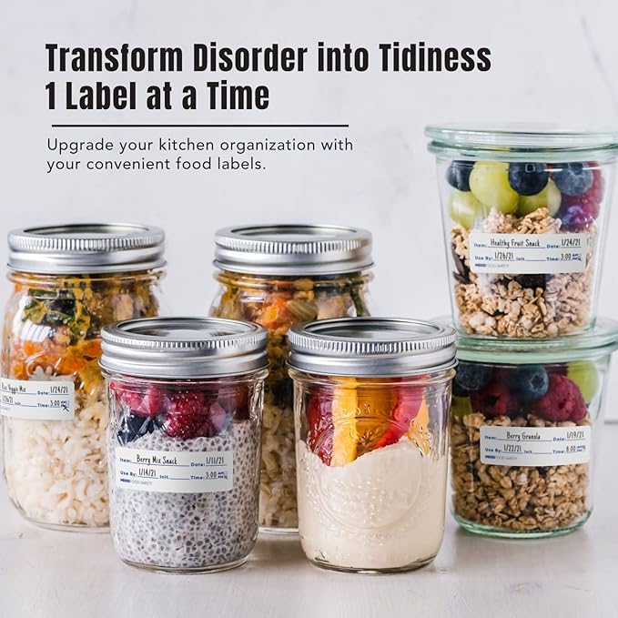 MESS Dissolvable Food Labels, 1x3, 200/Roll - Dissolves in 30 Seconds or Less - Removable Mason Jar Labels – Freezer, Canning & Kitchen Organization