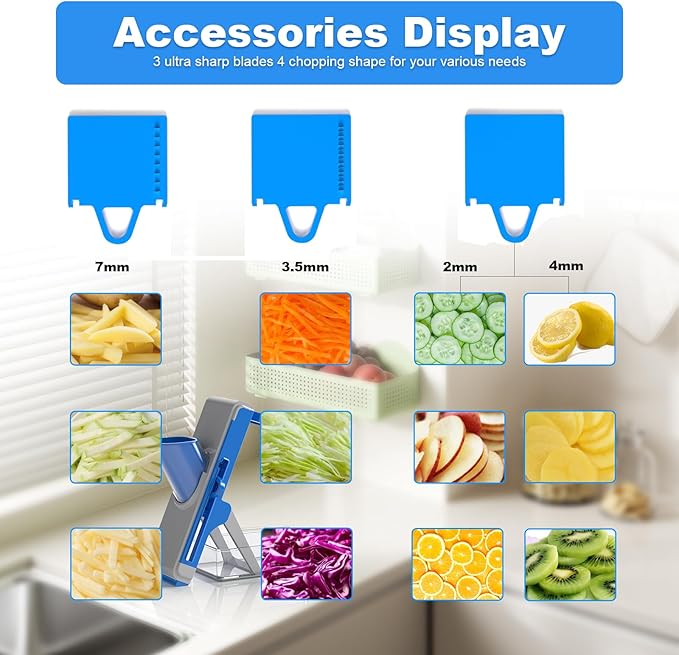 Mandoline Slicer for Kitchen - Vegetable Food Chopper, Cucumber Slicer, Detachable Easy to Clean Kitchen Chopping Artifact (Gray-Dark Blue)