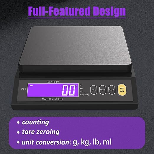 Digital Food Scale, Rechargeable Baking Electric Weight Scale with LCD Display, Electronic Scale with Counting Tare Zeroing Auto Power Off Unit Conversion Function (10kg 0.1g)