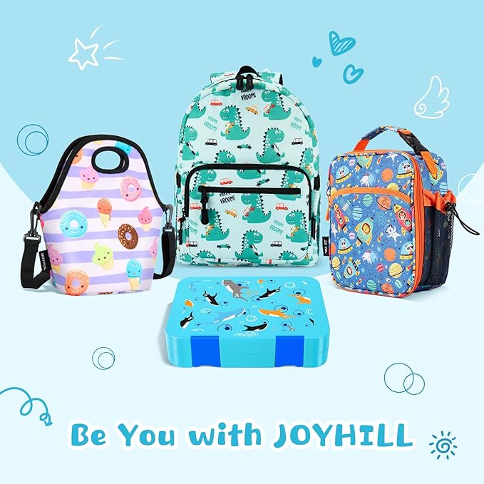 JOYHILL Bento Lunch Box for Kids, Adult Kids Lunch Box with 4-6 Compartment, Leak Proof Lunch Box Containers BPA-Free for Toddler Daycare School Travel, M-blue shark