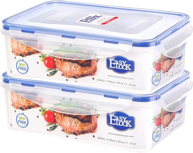 KIGI [2 PACK] 38.9 OZ Food Storage Containers with Lids Rectangular Leak-Proof Bento Box Airtight Meal Prep Containers,Microwave Safe