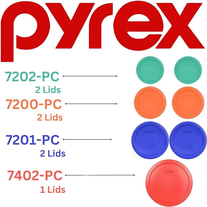 Pyrex Food Storage Plastic Replacement Lid Set (Red, Cobalt Blue, Orange, Green)