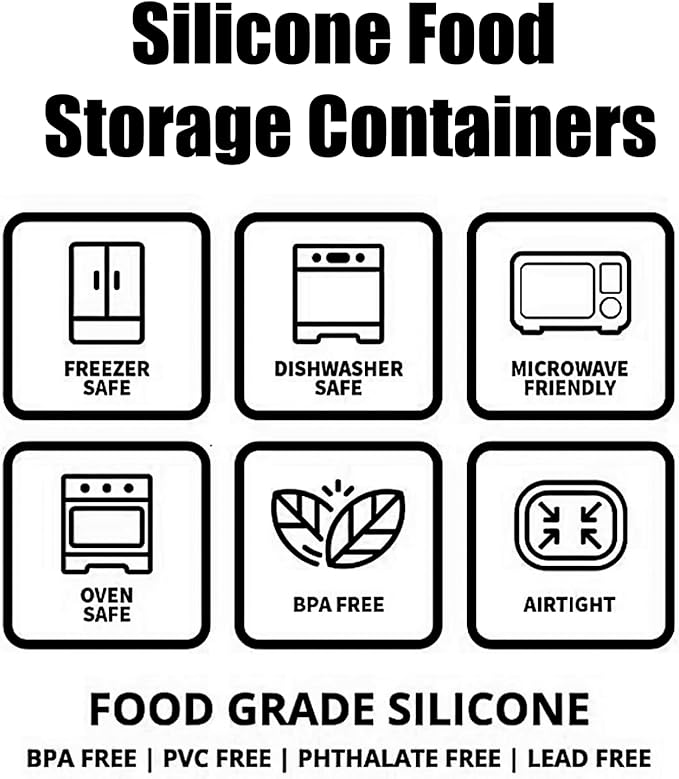 Silicone Food Storage Containers with Lids Set 4 Sizes and Silicone Containers,For Freezing, Bento Boxes, Snack Boxes,Freezer preservation Leak Proof