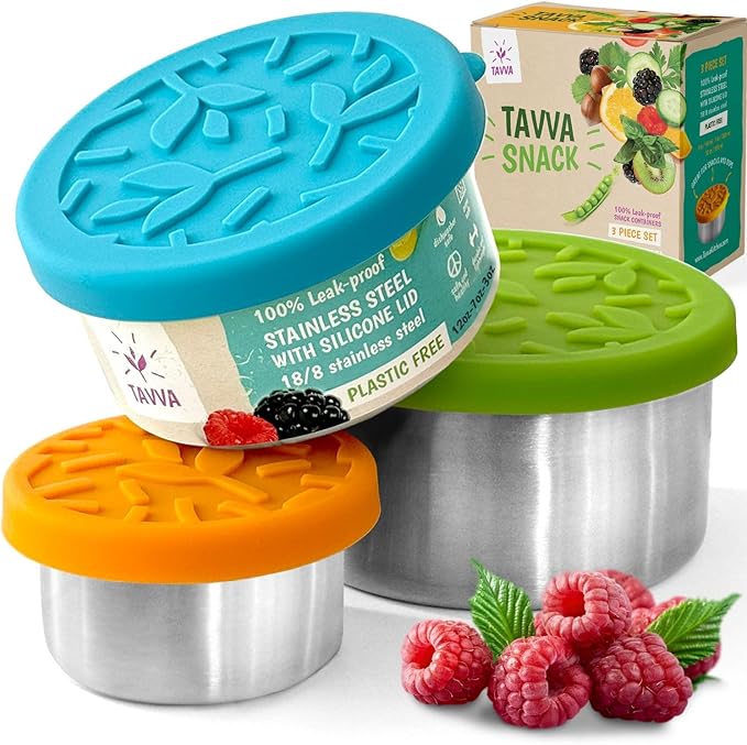 Stainless Steel Lunch Containers for Kids [12oz/ 7oz/ 3oz] - BPA-Free Metal Lunchbox with Leakproof Silicone Lids - Lunch Box for Kids - Small Snack Food Containers with Lids - Dishwasher Safe