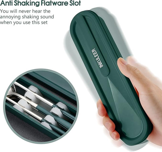 Travel cutlery set, 18/8 stainless steel cutlery, Reusable utensils set with case, Portable Silverware Lunch Box for Camping and Office