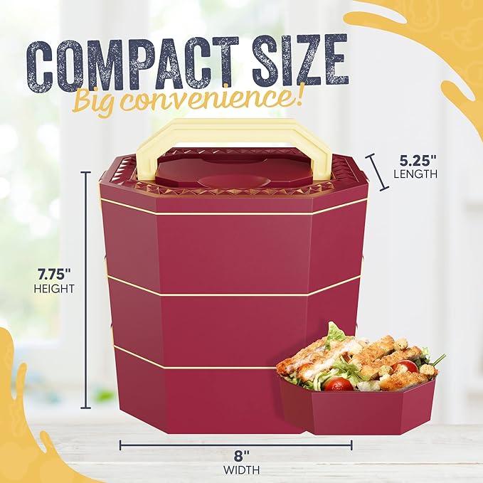 Stainless Steel Stackable Bento Box Adult Lunch Box with Cutlery - Hot/Cold - Separates Ideal Portion Sizes - Reusable Tin Inserts - Dishwasher Safe - Stackable Lunch Container for Adults with Spork