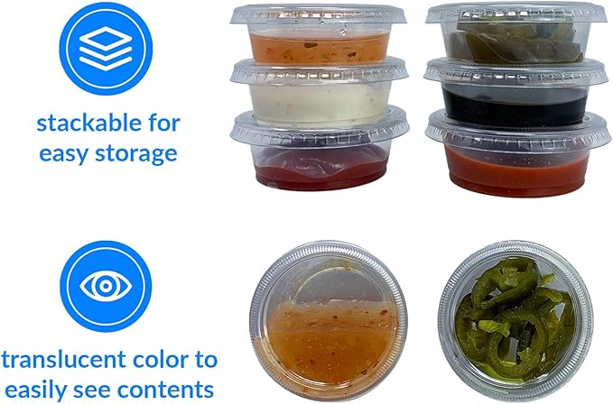 Reli. Condiment Cups with Lids, 1.5 oz (500 Sets, Bulk) Jello Shot Cups/Plastic Disposable Portion Cups (1 oz - 1.5oz Capacity) Portion/Souffle 1oz for Condiments, Bulk
