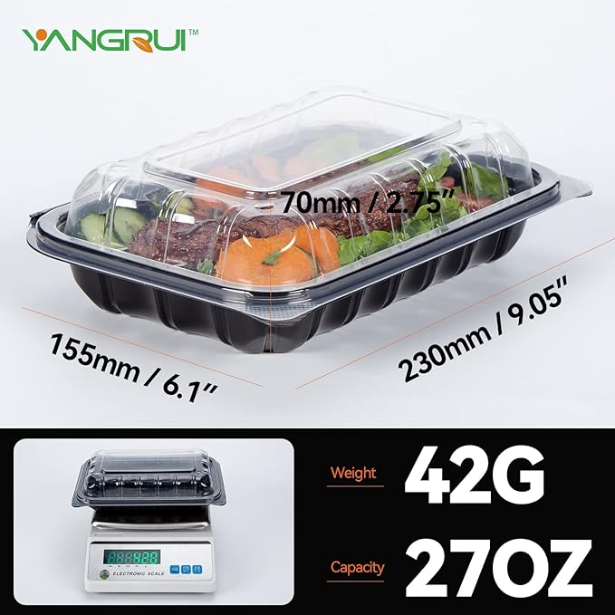 YANGRUI Clamshell Take Out Containers, Anti-Fog Leak Proof Shrink Wrap 30 Pack 9 x 6 Inch 27 oz Meal Prep Container BPA Free PP Material Microwave Freezer Safe Hinged To Go Containers