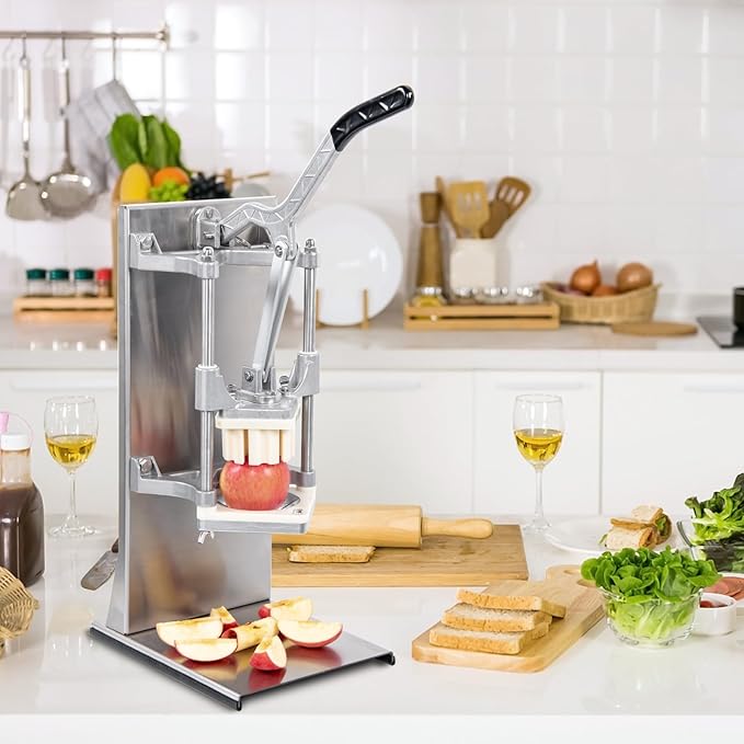 Commercial French Fry Cutter with 4 Size Blades, Stainless Steel 1/4″ 3/8″ 6 Wedges 6 Wedges to Core Chopper, Manual Potato Apple Lemon Slicer Cutting for Restaurant Home Kitchen, Sliver