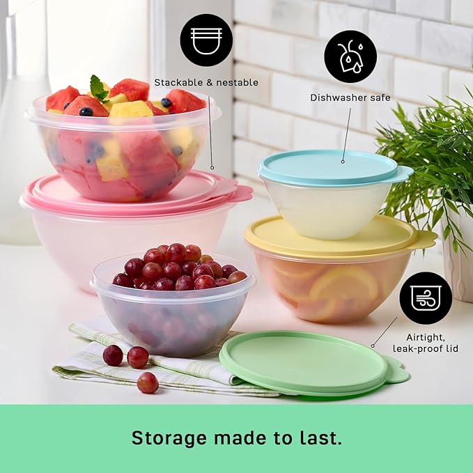 Tupperware Heritage Wonderlier 10 Piece Food Storage Bowl Set in Vintage Colors, Dishwasher Safe and BPA Free (5 Containers, 5 Lids)