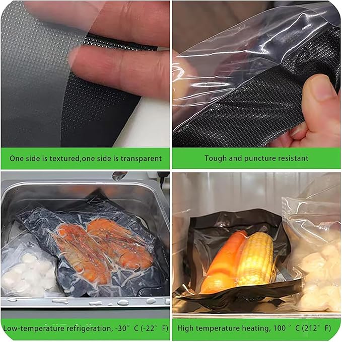 Vacuum Sealer Bags, 2 Rolls 8"X16' and 2 Rolls 11"X16' Airtight Food Storage Bag, Sous Vide Roll with Bags Cutter for Vacum Sealing Machine, Microwave Freezer Safe, BPA Free (Black)