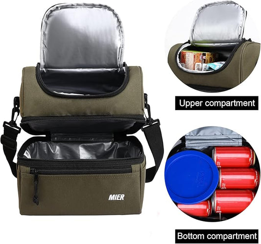 MIER Adult Lunch Box Insulated Lunch Bag Large Cooler Tote Bag for Men Women to Work Travel Daytrip, Double Deck Cooler (Army Green, Large)