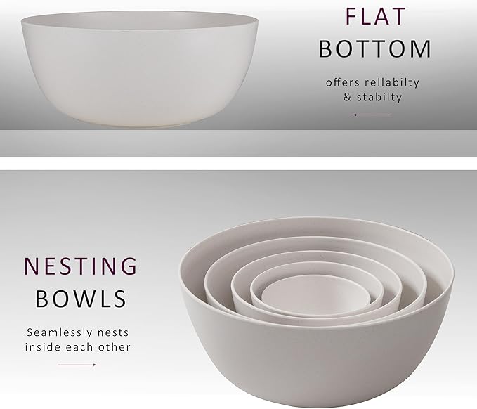 LEHAHA Mixing Bowls Set (5 Piece Set) Nested Melamine Kitchen Bowls Set, Large Stackable Serving Bowls for Kitchen, Storage Bowl Ideal for Prepping, Cooking and Serving Food, White