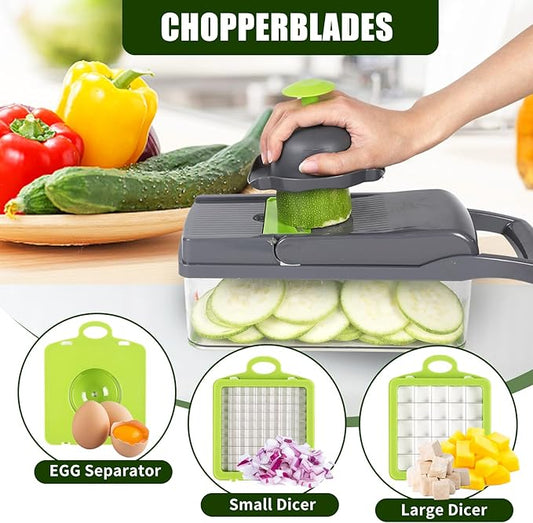15 in 1 Professional Vegetable Multi-Functional Food Cutting Machine - Salad, Cheese Grater, Mandolin Slicer and Container