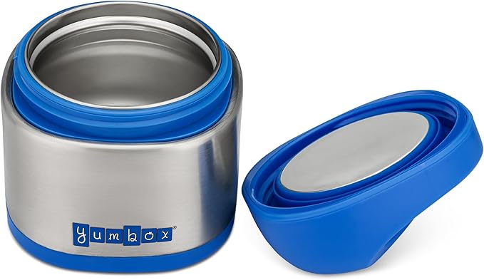 Yumbox Cubi Triple Insulated Stainless Steel Thermal Jar for Hot & Cold Lunches, Kids Size, Easy Open and Carry Handle, Unique Rounded Square Jar and Non-Slip design (Surf Blue)
