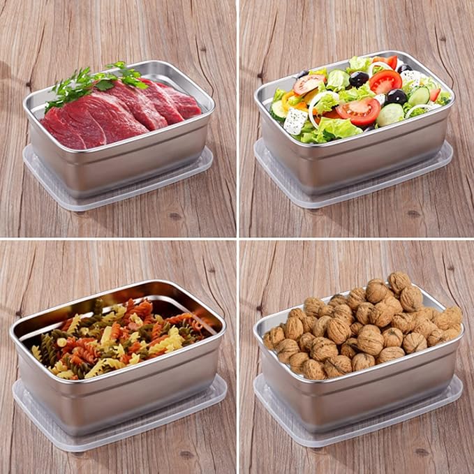 Fdit Food Container Sets,Stainless Steel Food Containers with Leakproof Lids Rectangle Food Storage Box 4Pcs