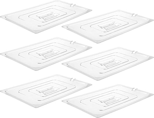 CURTA 6 Pack Food Pan Lids, Full Size NSF Polycarbonate Notched Cover with Handle, Plastic Clear