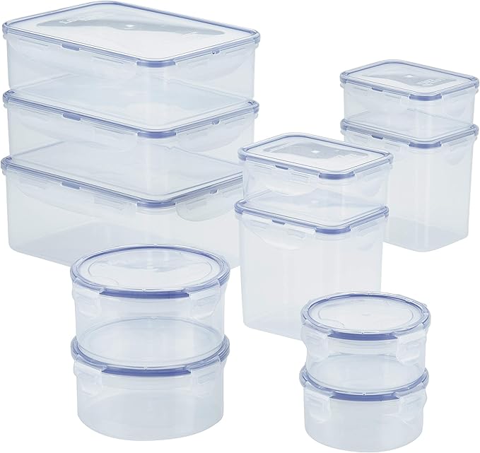LOCK & LOCK Easy Essentials Food Storage lids/Airtight containers, BPA Free, 22 Piece, Clear