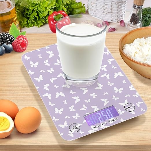 Food Scale Kitchen Scale for Baking Cooking Digital Food Weighing Measuring Scale Small Waterproof Electric Food Scale Purple Butterfly