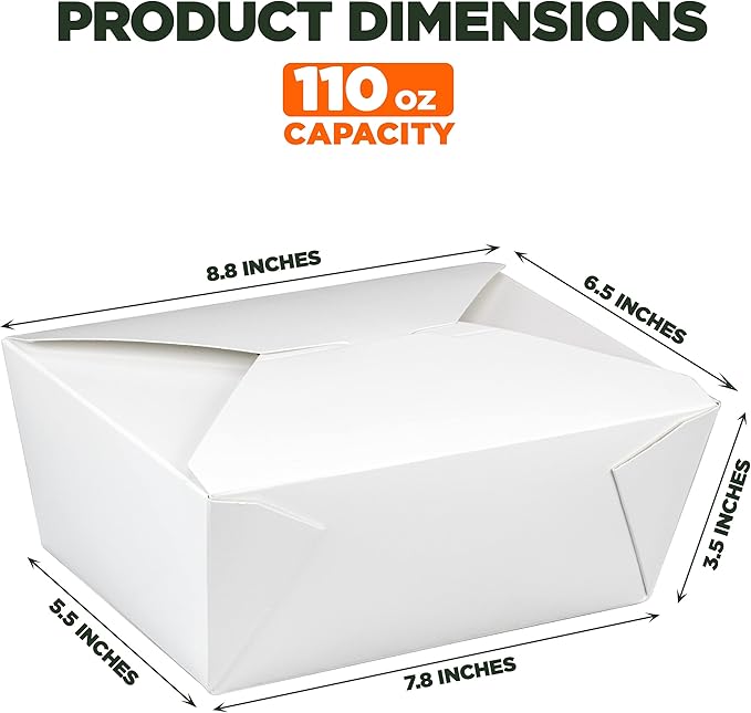Fit Meal Prep 30 Pack 110 oz Paper Take Out Containers 8.8 x 6.5 x 3.5 - White Lunch Meal Food Boxes #4, Disposable Storage To Go Packaging, Microwave Safe, Leak Grease Resistant for Restaurant