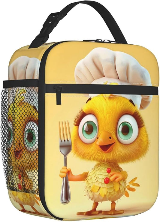 Insulated Lunch Box for Kids Boys Girls, Reusable Lunch Bag for School, Office, Work, Picnic, Travel, Cute Yellow Chicken Lunch Box