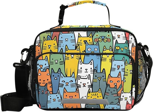MNSRUU Student Lunch Bag Cute Cat Insulated DinnerTotes Picnic Bag Lunch Box with Adjustable Shoulder Strap for Teen Kids Adults