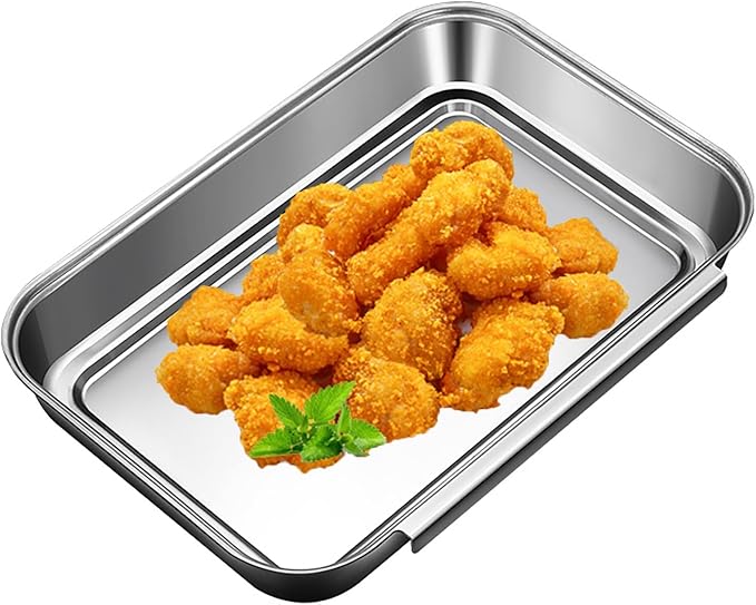 3Pcs Stainless Steel Breading Pans Set, Interlocking Pans for Breading Chicken Breasts,Pork Cutlets,Fish Chips and More (8.5" x 5.8" x 1.2")