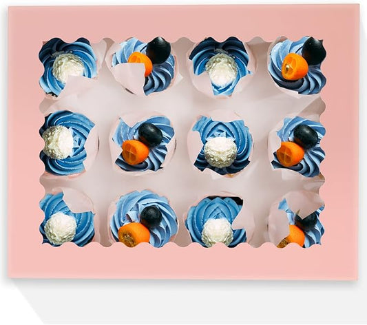 qiqee Pink 12 Cupcake Boxes with Window 21-Packs Cupcake Box 13"x10"x3.5" Cupcakes Carrier, 12 Cupcake Containers