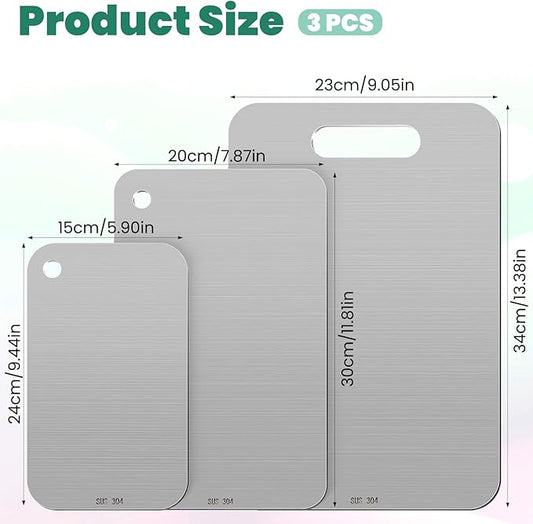 3 Packs Stainless Steel Cutting Board Small Cutting Boards for Kitchen, Metal Cutting Boards for Kitchen, Non Stick Chopping Cutting Board for Fruit Meat Vegetable(13.4x9, 11.8x7.9, 9.4x5.9 in)