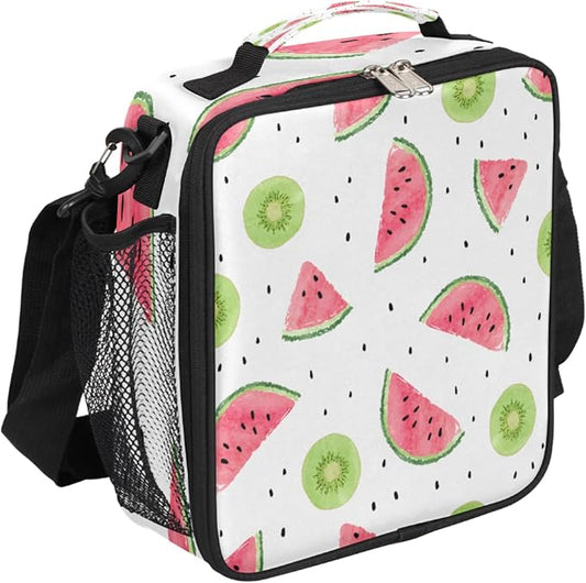 Watermelon Fruit Kids Lunch Box Watermelon Kiwi Insulated Lunch Bag Tote for Girls Boys, Cooler Freezable Meal Prep Bag with Shoulder Strap Waterproof Lunch Container for School Office Picnic