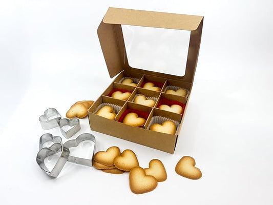 Treat boxes with window and dividers | 9 SMALL compartments | 6.5 x 6.5x 1.9 in | Chocolate covered strawberries supplies, macaron boxes, baked goods packaging | 10-pack (Kraft)