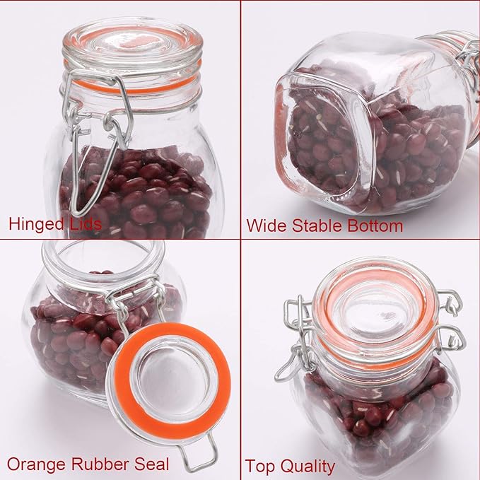Encheng Mini Spice Jars, Glass Jars With Airtight Lids 4 oz And Leak Proof Rubber Gasket,Small Mason Jars With Hinged Lids For Kitchen,Small Storage Containers With Twine n Tags Labeling 30 Pack