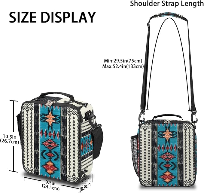 Ethnic Aztec Kids Lunch Bag Aztec Insulated Lunch Box for Boys Girls, Cooler Freezable Meal Prep Bag with Shoulder Strap Waterproof Lunch Container for School Office Picnic