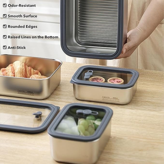 Stainless Steel Food Storage Containers-3Pcs Leakproof, Airtight Stainless-Steel Bowls with Lids, Freezer/Dishwasher/Microwave Safe Containers, Durable & Stackable Stainless Steel Containers with Lids