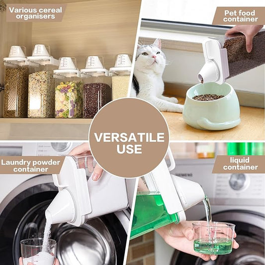 Air Tight Cereal Container Organizer Set of 2-2900ML Total 196oz, Dry Food Storage for Pet Food, Rice, Oatmeal with Pour Spout Lid & Small Plastic Measuring Cup for Flour and Sugar