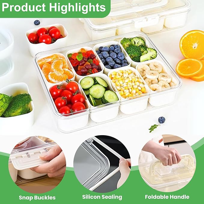 Snackle Box Container, Premium 2-Pack Divided Serving Tray & Lid with 8 Compartments, Durable Snackle Boxes for Travel & Parties – Snack box container, Perfect for Treats & Gifts (PET)