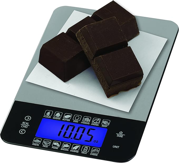 SmartHeart Digital Kitchen Food Scale with Calorie & Carb Calculator | Stainless Steel | Tare Function | Unit Conversions: oz/lbs/g/ml | 14 Pre-Set Foods | Large Backlit LCD Display