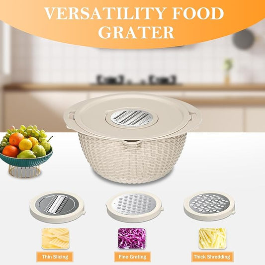 4-1 Colander with Bowl Set, Food Strainers and Colanders, Rice Strainer, Fruit Washing Bowl with Strainer, Rotatable colander for kitchen, Aesthetic Kitchen Gadget - Beige