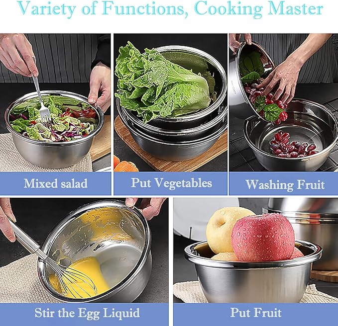 meleg otthon Stainless Steel Mixing Bowls, 8.5QT Salad Bowl, Metal Bowls With water filter basin, Stainless Steel Basin, Heavy Duty Deeper Edge Mirror Finish Dishwasher Safe Bowl (XXL)…