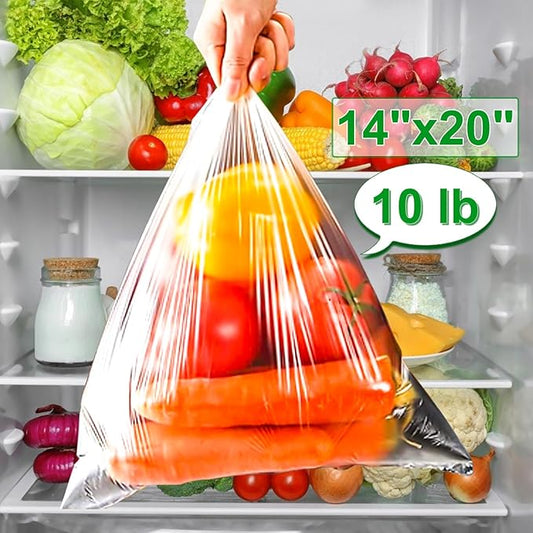 Food Bag, 14" X 20" Plastic Produce Bags Roll, Fresh-Keeping Clear Plastic Bag for Food, Fruit, Vegetable, Bread, Kitchen, freezer, Supermarket, 350 Produce Bags/Roll (2 Rolls)