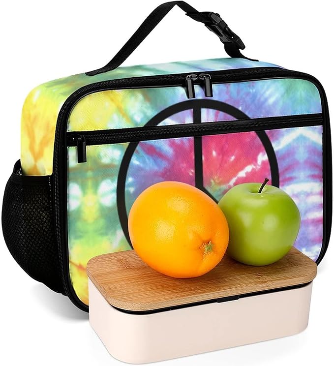 Peace Sign Reusable Lunch Box Insulated Lunch Bag Cooler Bag Lunchbox Meal Food Container Tote Bag for Women Kids Girls Boy School Camping Hiking Picnic Beach Travel