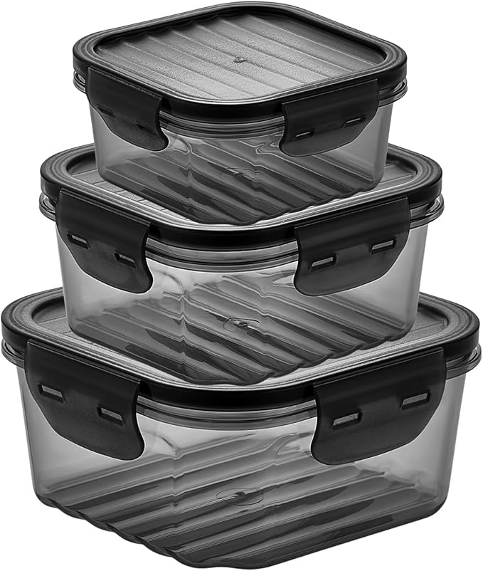 6-Piece Food Storage Container Set – Airtight, Leakproof, BPA-Free Plastic Storage Boxes with Locking Lids – Stackable Meal Prep Containers, Microwave, Freezer & Dishwasher Safe
