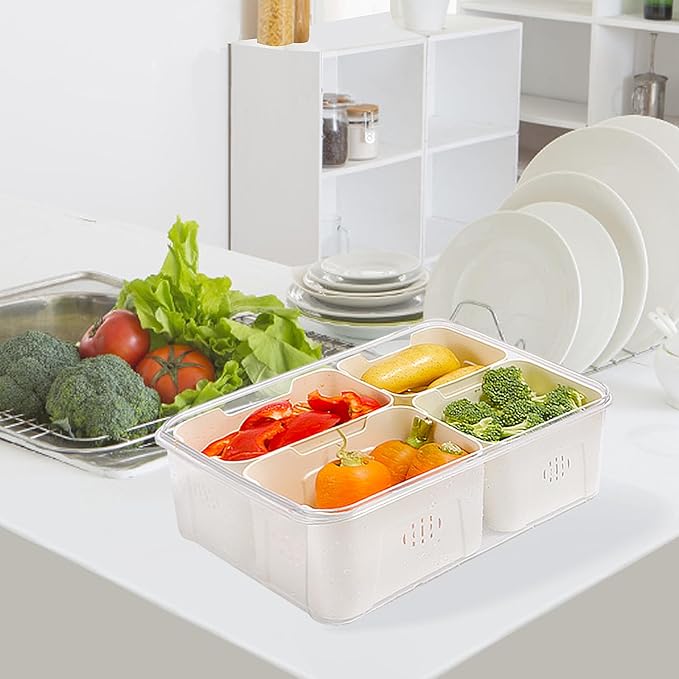Divided Serving Tray with Lid and Handle, Portable Snack Containers Snackle Box Snack Tray with Lid, Veggie Tray Charcuterie Boxes Fruit Tray Candy Organizer (4 Compartments)