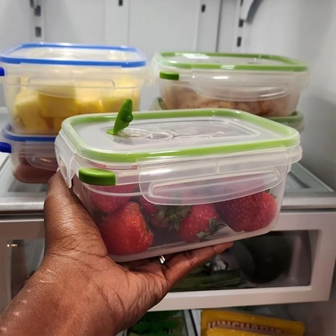 Sterilite Ultra-Seal 4.5 Cup Rectangle, Airtight Food Storage Container, Latching Lid, Microwave and Dishwasher Safe, Clear With Green Gasket, 6-Pack