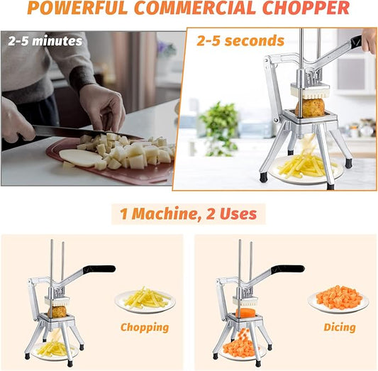 Commercial Vegetable Chopper w/4 Replacement Blades Stainless Steel French Fry Cutter Onion Potato Dicer & Slicer Chopper Vegetable Fruit Cutter for Restaurants & Home Kitchen