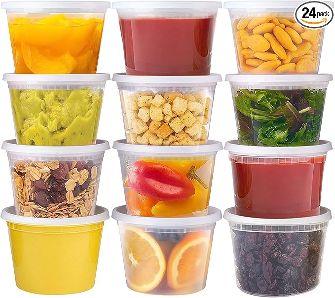 Deli Containers with Lids 16 oz [24 Set] - Food Storage Containers with Lids Freezer Safe, Soup Containers for Restaurant, BPA Free | Portion Control | Leakproof | Microwave| Washable…