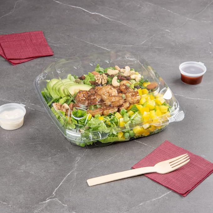 Restaurantware Thermo Tek 45.7 Ounce Clamshell Containers 100 Anti-Fog To Go Food Containers - Freezable Rectangle Clear Plastic Food Packaging Containers Disposable