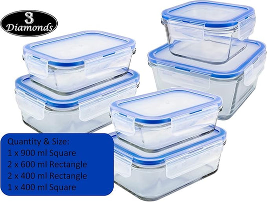 Glass Containers BPA-Free Locking Lids - 6 Pack, Premium Meal Prep Containers, Leakproof, Airtight, Microwave, Oven, Freezer, Dishwasher Safe, Ideal for Lunch, Kitchen, and Food Storage (Set of 6)