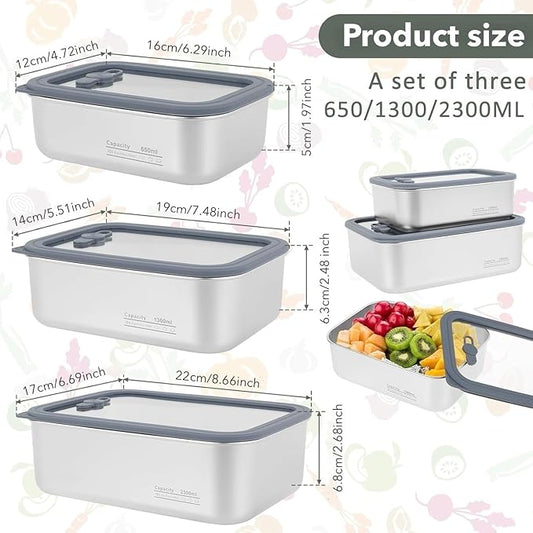 Stainless Steel Food Storage Containers-3Pcs Leakproof, Airtight Stainless-Steel Bowls with Lids, Freezer/Dishwasher/Microwave Safe Containers, Durable & Stackable Stainless Steel Containers with Lids